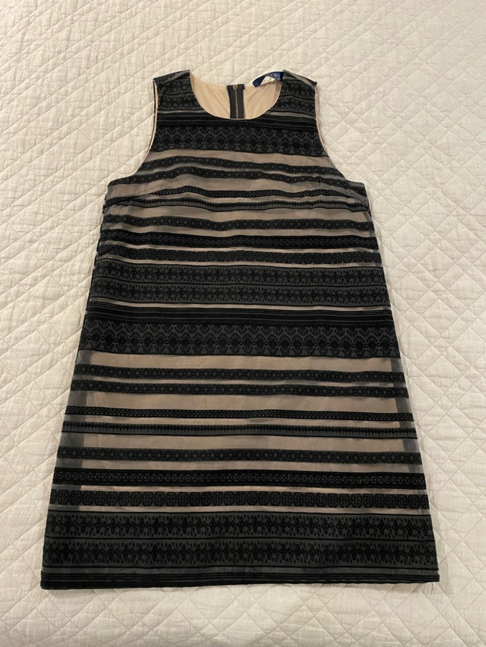 Blue Rain Black and Beige Striped Sleeveless Shift Dress